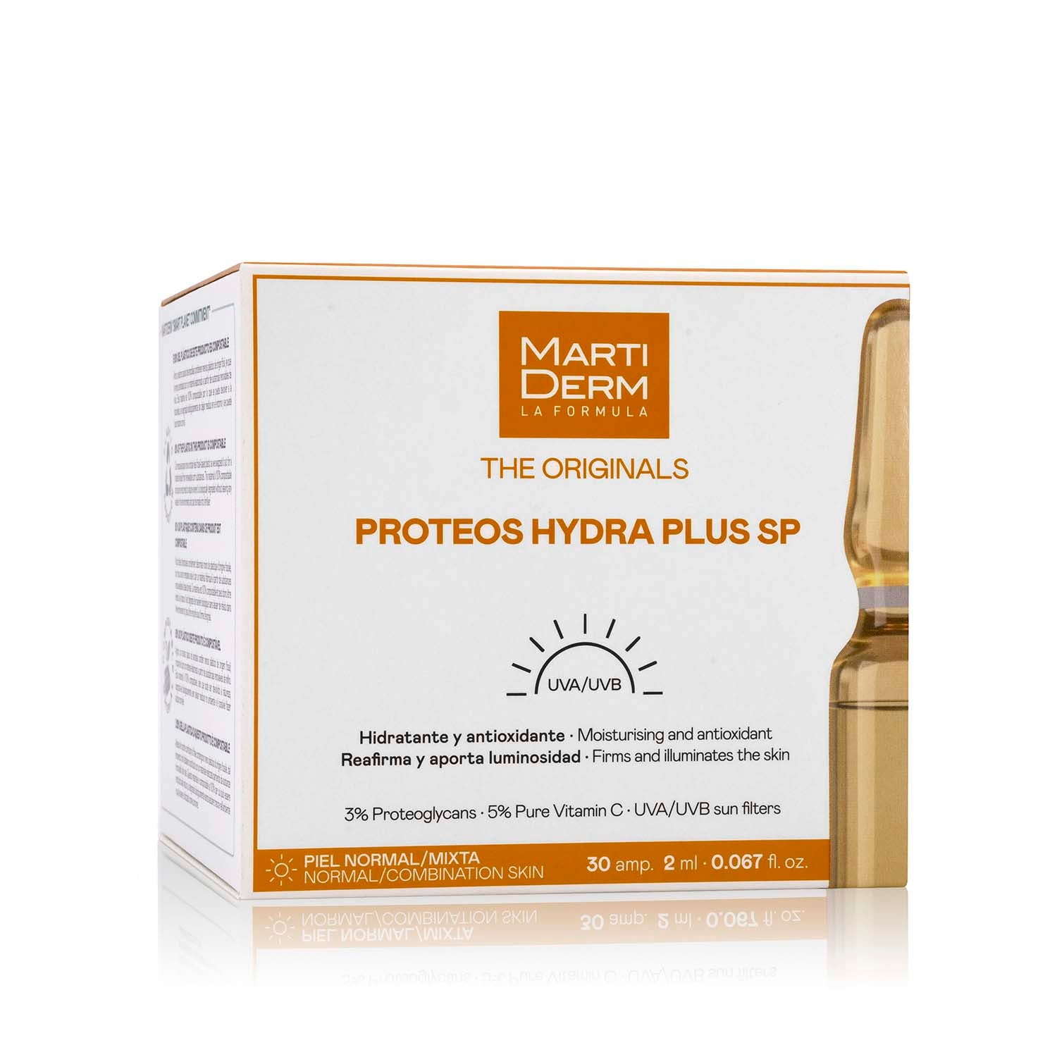 MARTIDERM DRĖKINAMOSIOS IR STANGRINAMOSIOS AMPULĖS VEIDUI PROTEOS HYDRA PLUS SPF 10, 30 AMP.