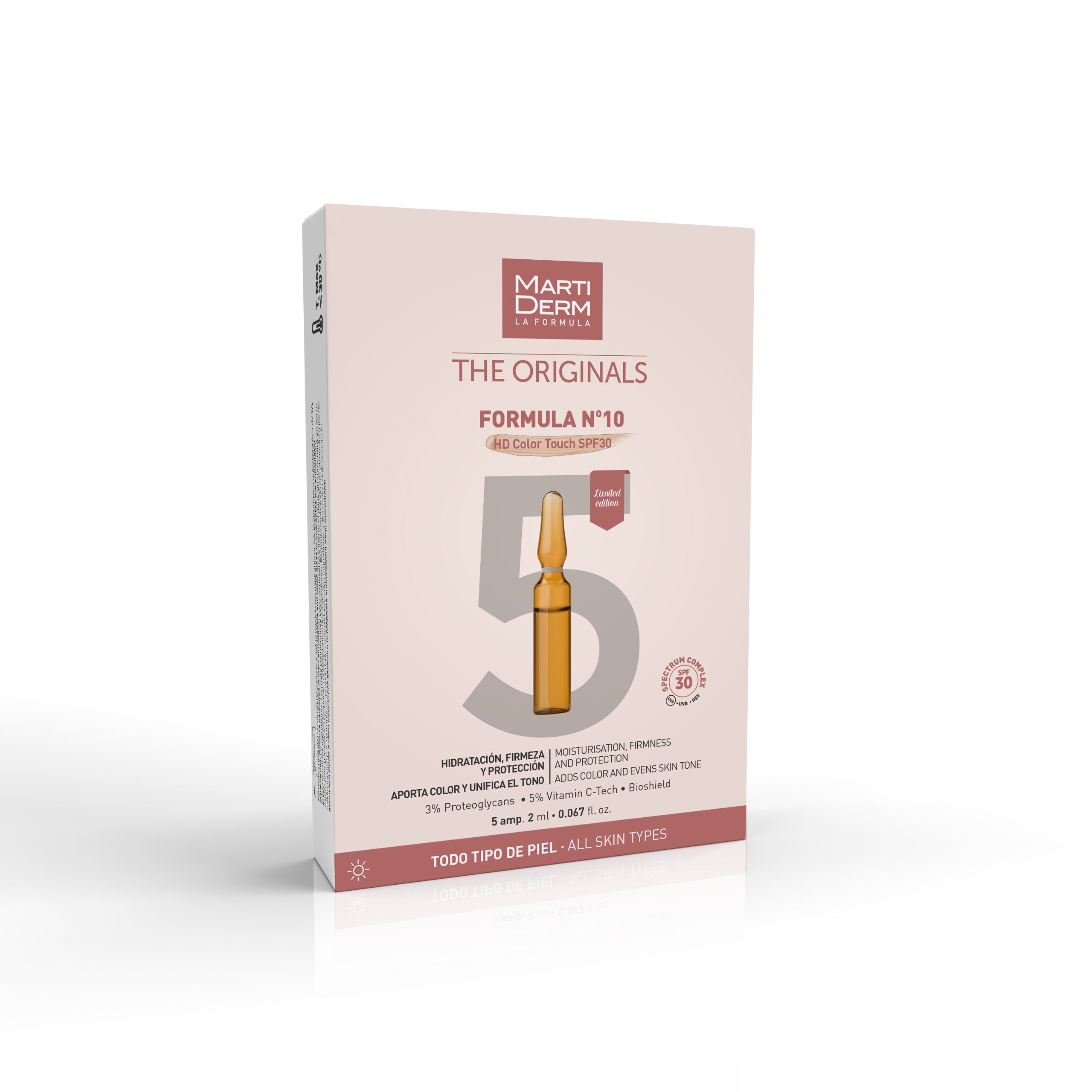 MARTIDERM veido ampulės su atspalviu FORMULA Nº10 HD Color Touch SPF30, 5 ampulės/2 ml