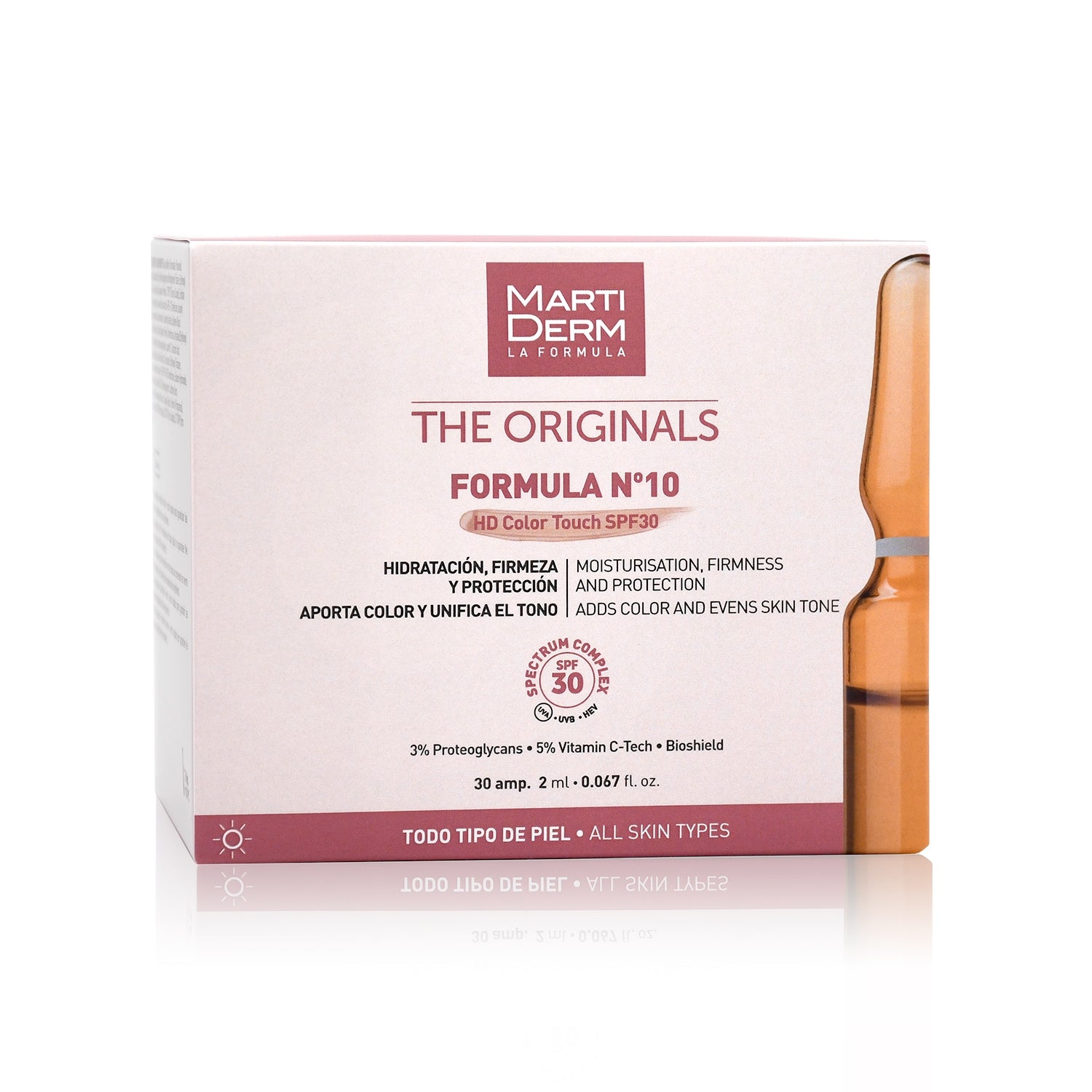 MARTIDERM veido ampulės su atspalviu FORMULA Nº10 HD Color Touch SPF30, 30 ampulių/2 ml
